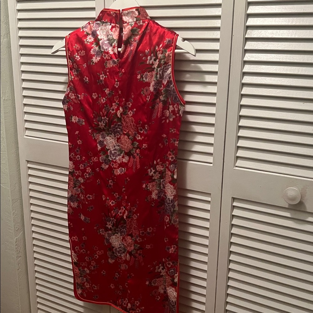 Elegant Red Floral Dress Chinese Style M/L “14/15 “ 33 “ - Picture 3 of 11